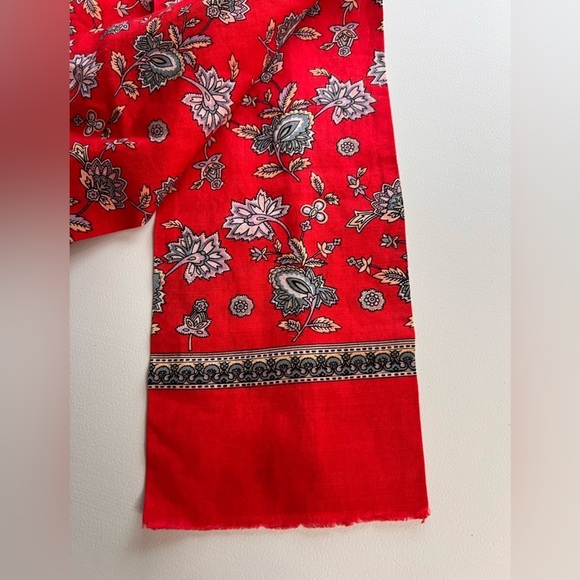 Ginnie Johansen vintage red twilly thin double layer style scarf flower print - Picture 3 of 7
